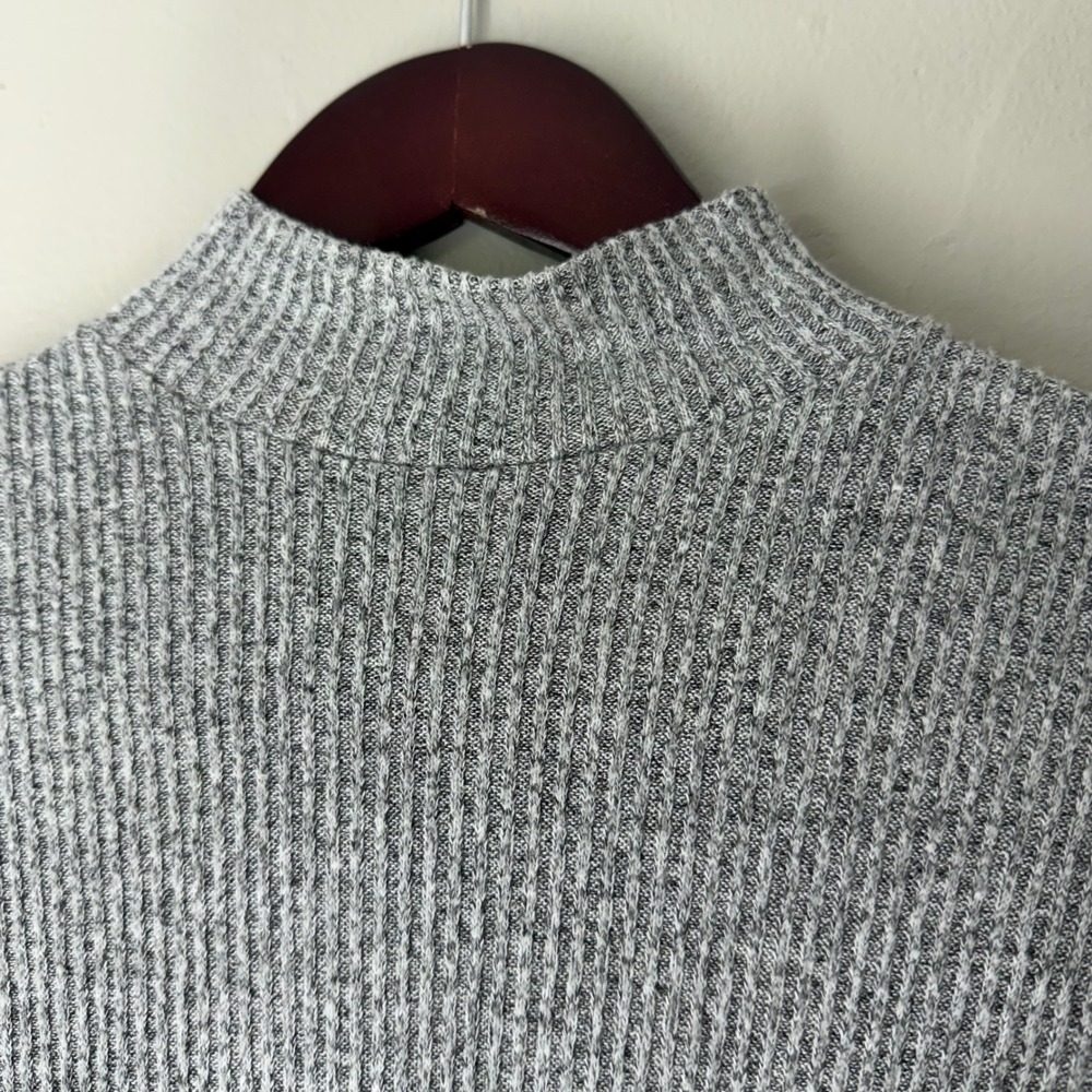Garage Womens Grey Ribbed Mock Neck Puff Shoulder Mini Sweater Dress XS - Picture 3 of 6